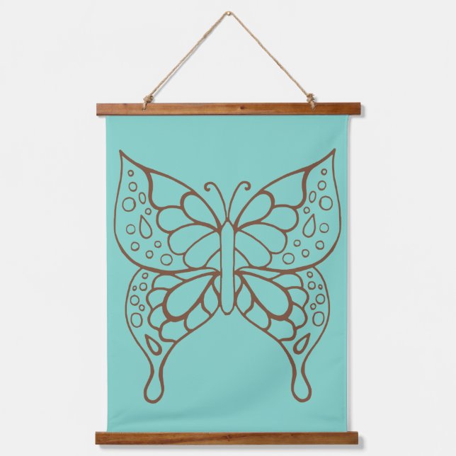 Turquoise Butterfly Art Tapestry  (Front)