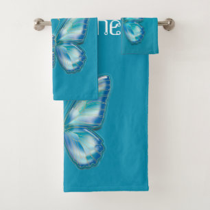 Turquoise butterfly bath towel set