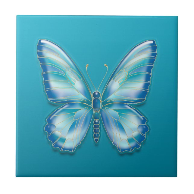 Turquoise Butterfly Ceramic Tile (Front)