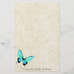 Turquoise Butterfly Faux Handmade Paper Stationery
