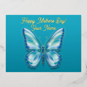 Turquoise Butterfly Foil Holiday Postcard