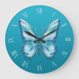 Turquoise Butterfly Large Clock