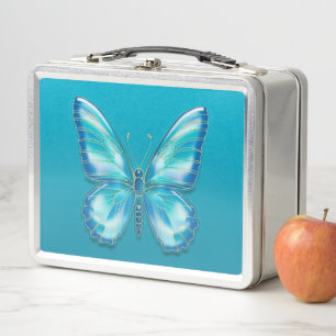 Turquoise butterfly metal lunch box