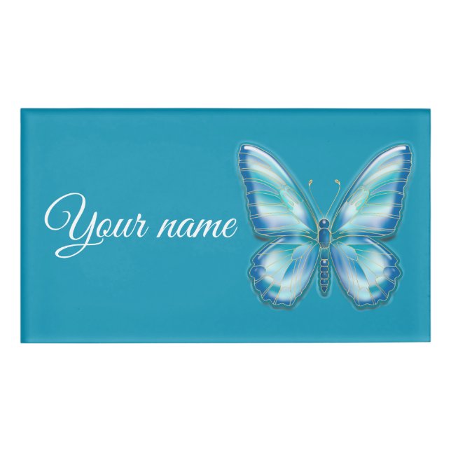 Turquoise Butterfly Name Tag (Front)