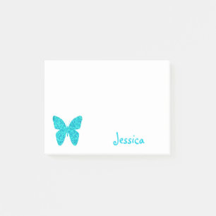 Turquoise Butterfly Personalised Girly Name Post-it Notes