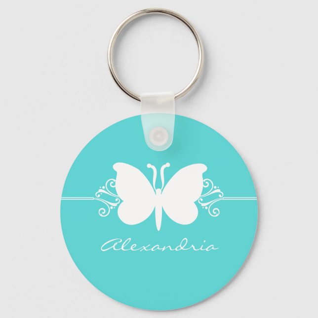 Turquoise Butterfly Swirls Keychain (Front)