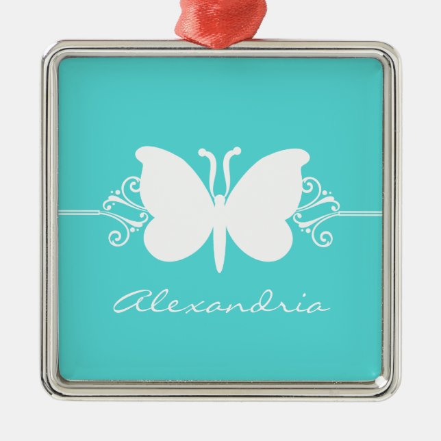 Turquoise Butterfly Swirls Premium Ornament (Front)
