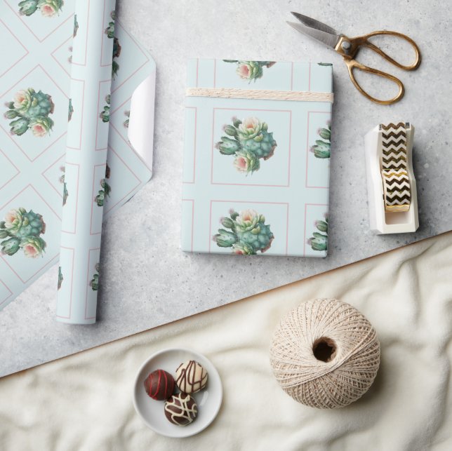 Turquoise Cactus Succulent Wrapping Paper (Crafts)