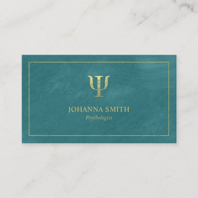 Turquoise Canvas Golden Frame, Psychologist Symbol Appointment Card (Front)