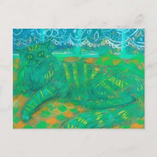  Turquoise Cat Pastel Painting Pet Portrait Postcard (Front)