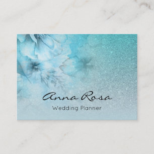 *~* Turquoise Celestial Watercolor Floral Glitter Business Card