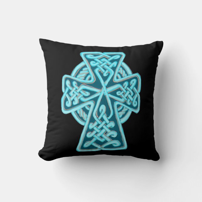 Turquoise Celtic Cross Square Throw Pillow (Front)