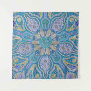 Turquoise Celtic Heart Mandala Wall Tapestry