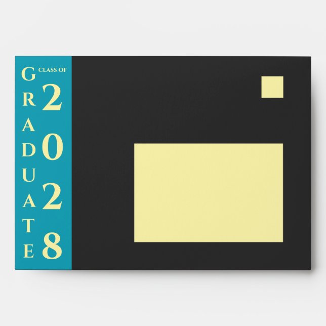 Turquoise Charcoal Graduation Return Address Envelope (Front)