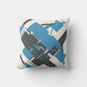 Turquoise Charcoal Off-white Diagonal Abstract Art Cushion