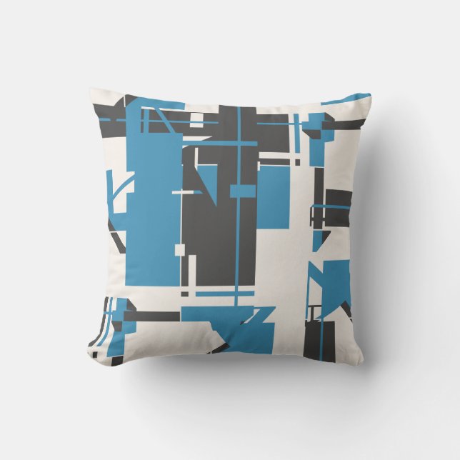 Turquoise Charcoal Off-white Geometric Abstract Cushion (Front)