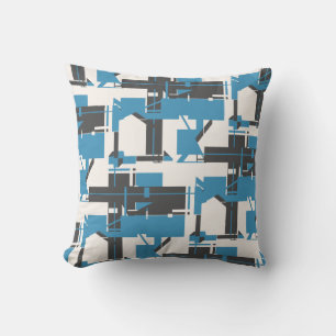 Turquoise Charcoal Off-white Geometric MCM Look Cushion