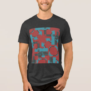 Turquoise Charcoal Red Slanted Abstract MCM Look Tri-Blend Shirt