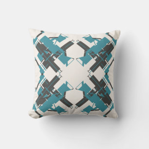 Turquoise Charcoal White Mediterranean Crisscross Cushion