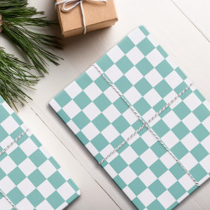 Turquoise Chequered Pattern Wrapping Paper Sheet