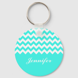 Turquoise Chevron Custom Monogram Key Ring
