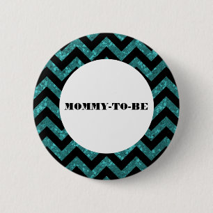 Turquoise Chevron Glitter Baby Shower Button