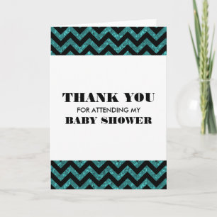 Turquoise Chevron Glitter Baby Shower Thank You Card