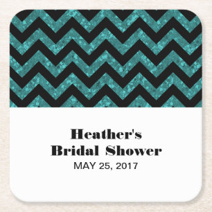 Turquoise Chevron Glitter Bridal Shower Coasters