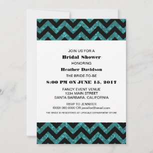 Turquoise Chevron Glitter Bridal Shower Invite