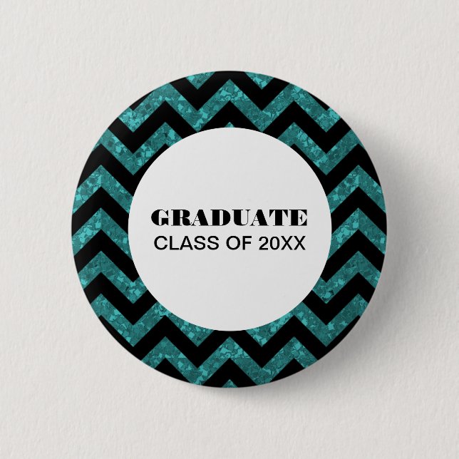 Turquoise Chevron Glitter Graduation Button (Front)