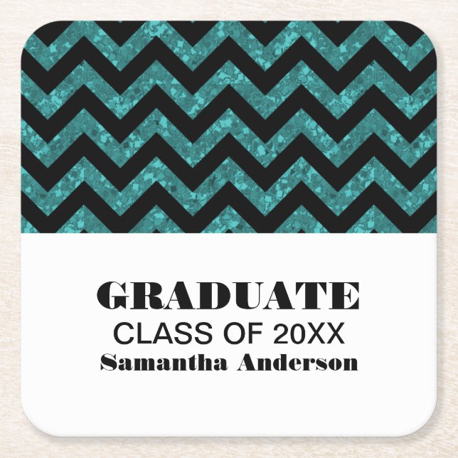 Turquoise Chevron Glitter Graduation Coasters (Front)