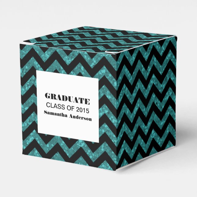 Turquoise Chevron Glitter Graduation Favour Boxes (Front Side)