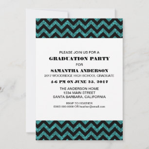 Turquoise Chevron Glitter Graduation Party Invite