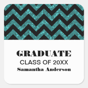 Turquoise Chevron Glitter Graduation Stickers