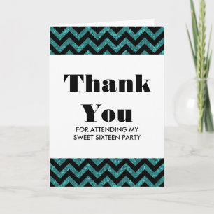 Turquoise Chevron Glitter Sweet 16 Thank You Card