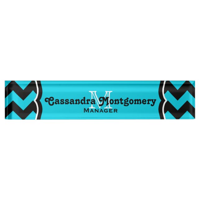 Turquoise chevron monogram classy nameplate (Front)