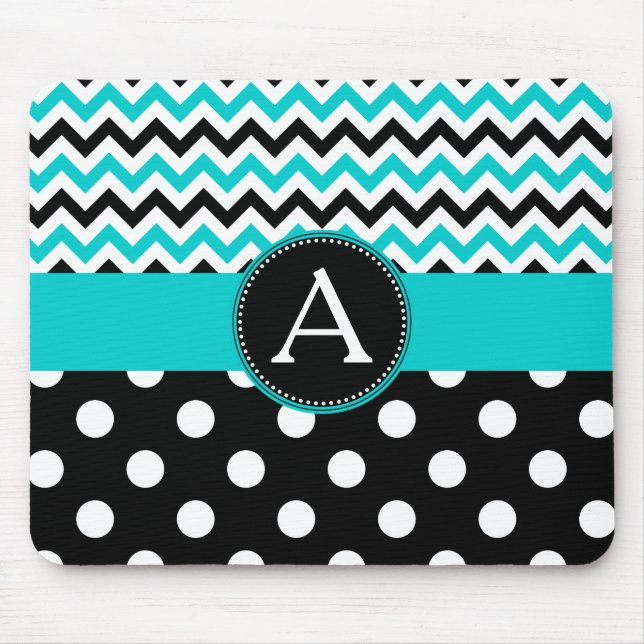 Turquoise Chevron Polka Dot Mouse Pad (Front)