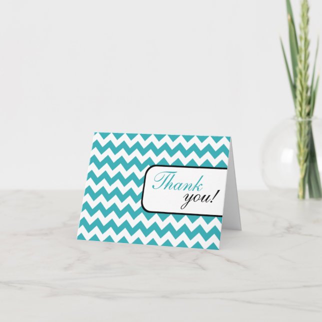 Turquoise Chevron Thank You Card (Front)