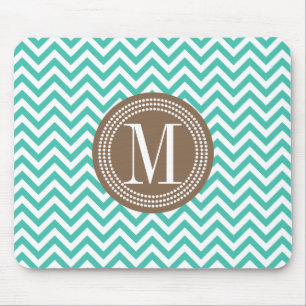 Turquoise Chevron Zigzag Personalised Monogram Mouse Pad