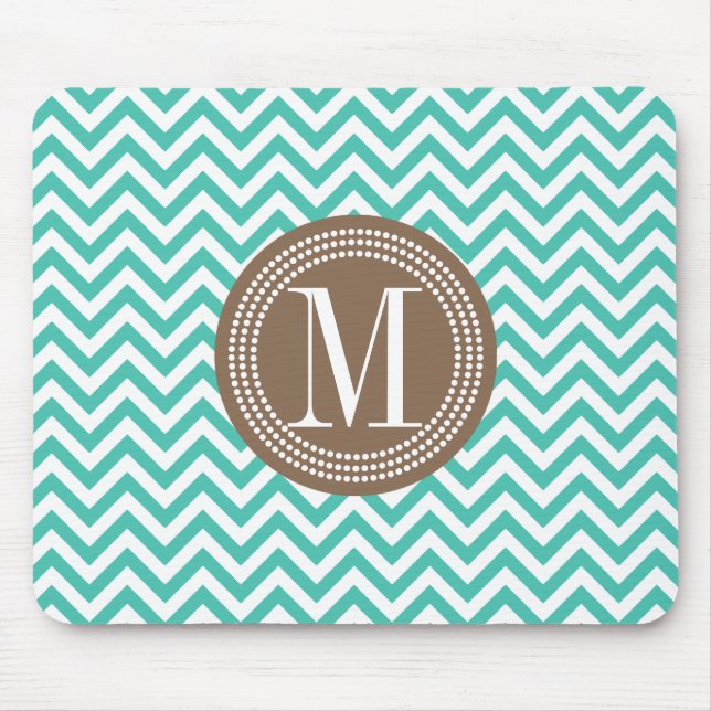 Turquoise Chevron Zigzag Personalised Monogram Mouse Pad (Front)