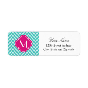 Turquoise Chevron Zigzag Stripes with Monogram Return Address Label