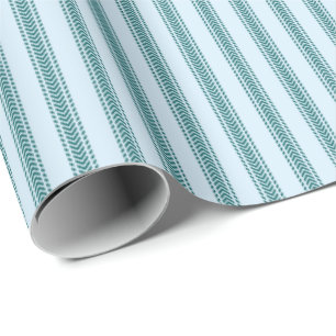 Turquoise Chevrons Ticking Stripes on Ice Blue Wrapping Paper