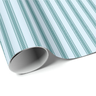Turquoise Chevrons Ticking Stripes on Ice Blue Wrapping Paper