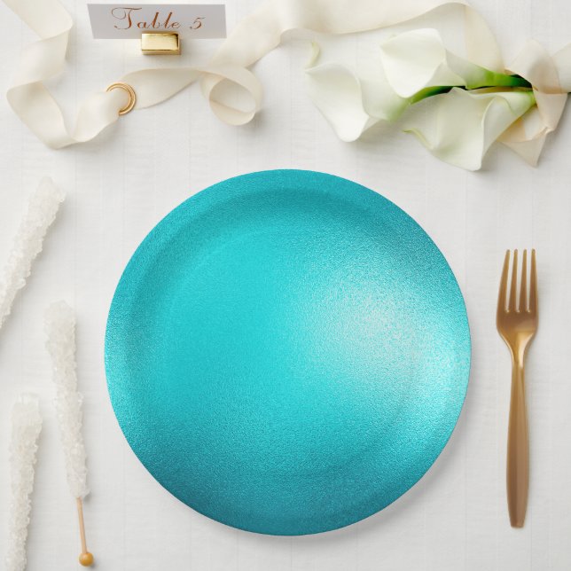Turquoise Chic Aqua Blue Wedding Paper Plate (Wedding)