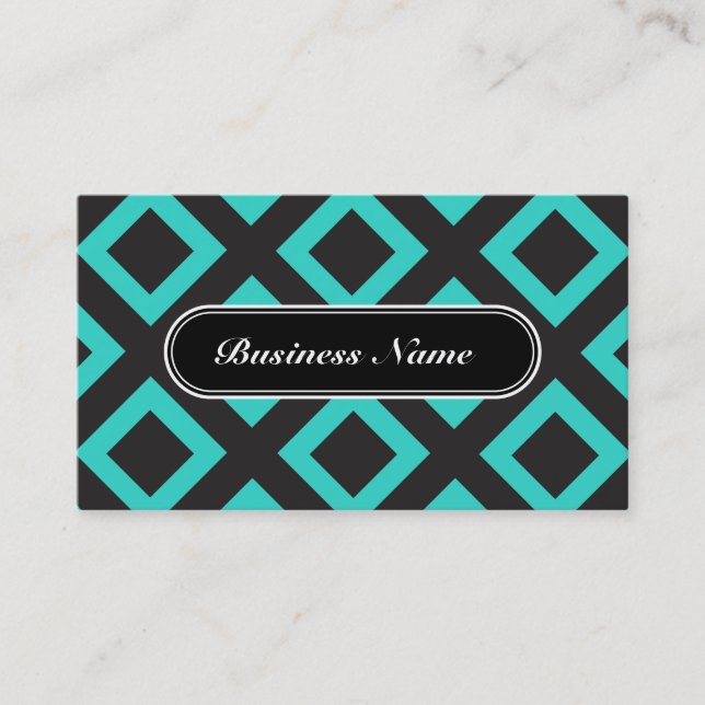 Turquoise Chic Graphic Square Pattern Business Card (Front)