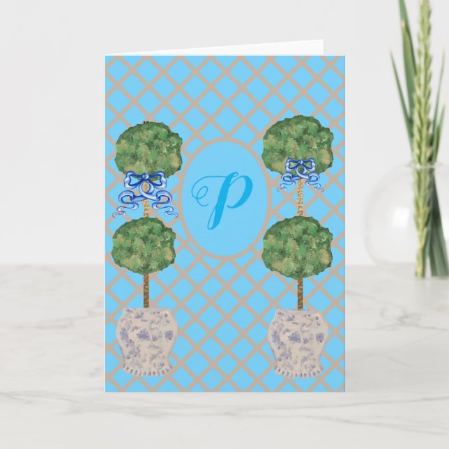 Turquoise Chinoiserie Ginger Jar Jars Topiary Card (Front)