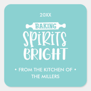Turquoise   Christmas Baking Spirits Bright Square Sticker