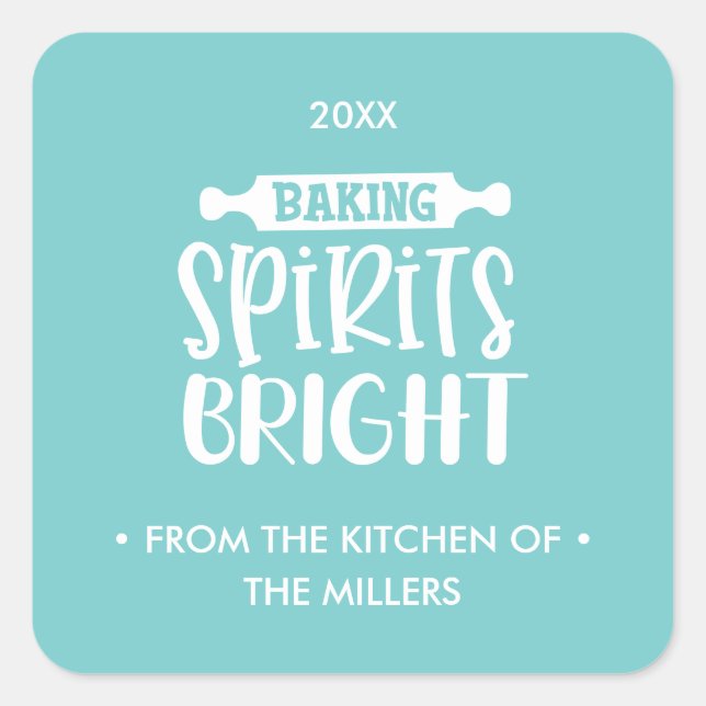 Turquoise | Christmas Baking Spirits Bright Square Sticker (Front)