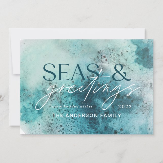 Turquoise Christmas seas & greetings modern chic Holiday Card (Front)