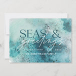 Turquoise Christmas seas & greetings modern chic Holiday Card<br><div class="desc">Tropical warm turquoise watercolor Christmas seas & greetings modern elegant fun holiday card design. Elegant blue and coral sea shell design.</div>